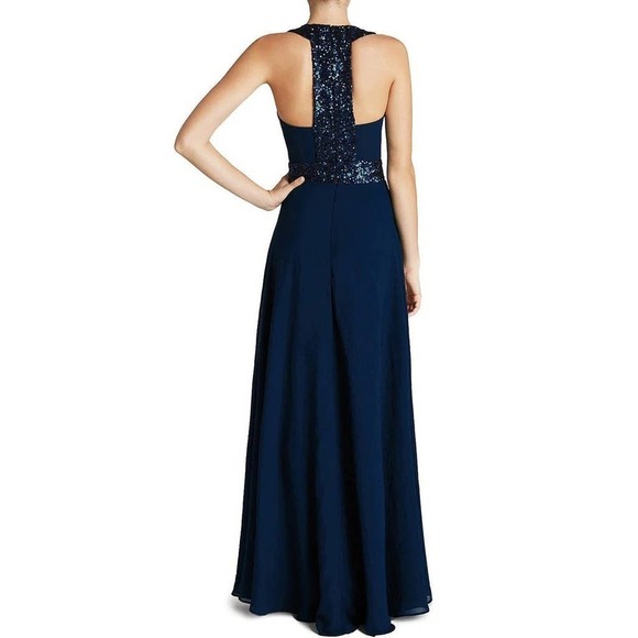 Dress the Population Women's Delani Sequin Crepe Gown Navy Size S NWOT - Picture 2 of 12